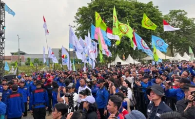 Suasana Apel Akbar Kebangsaan Buruh Indonesia