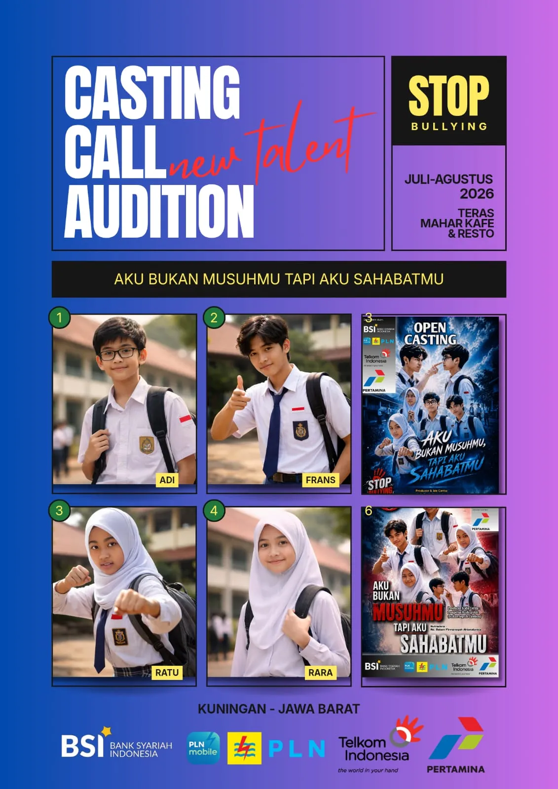 OPEN CASTING FILM LAYAR LEBAR STOP BULLYING DISERBU MASYARAKAT KUNINGAN, PEMERAN UTAMA MASIH DICARI