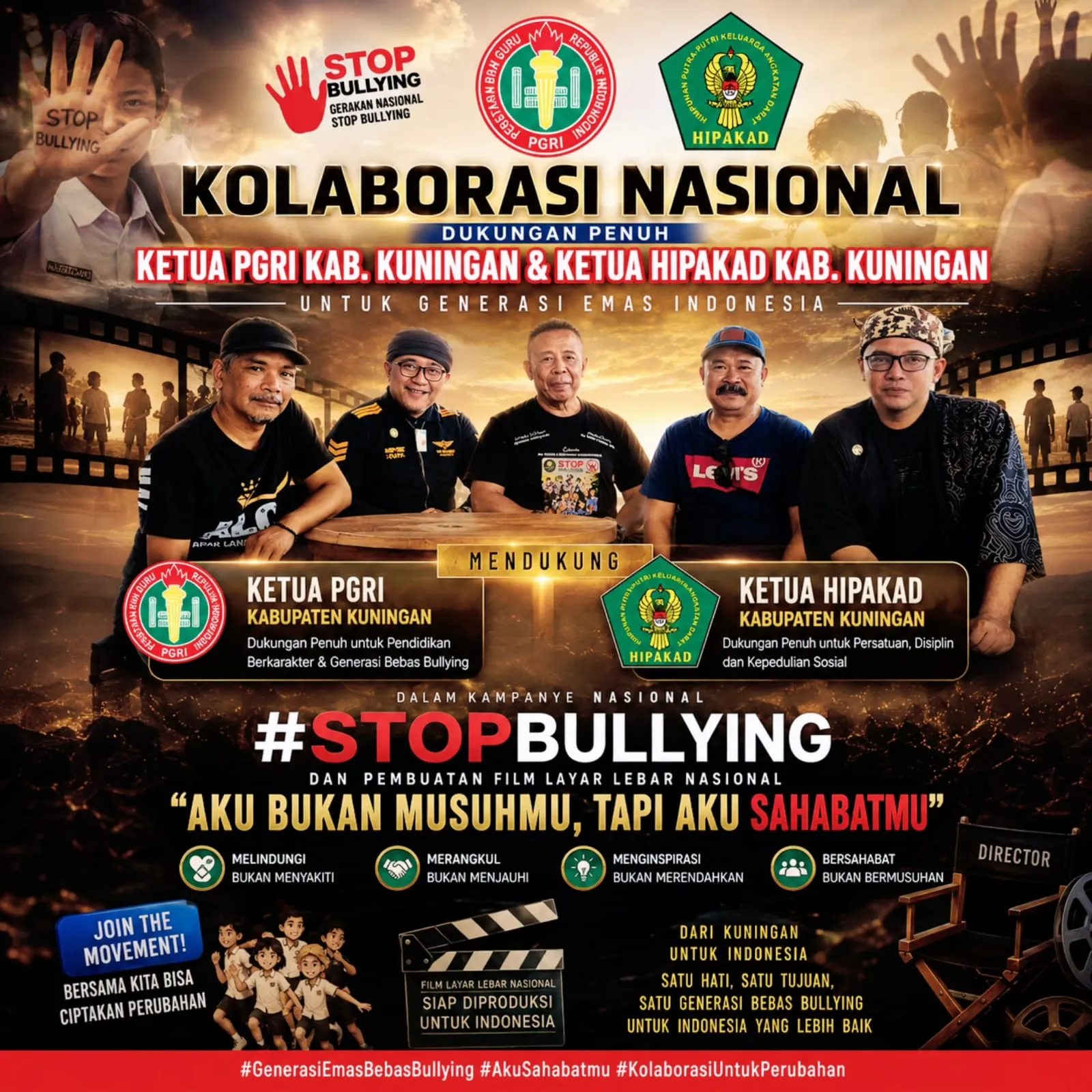 Kolaborasi Nasional Dari Kuningan : PGRI Dan HIPAKAD Dukung Gerakan Stop Bullying Di Film Aku Bukan Musuhmu Tapi Aku Sahabatmu