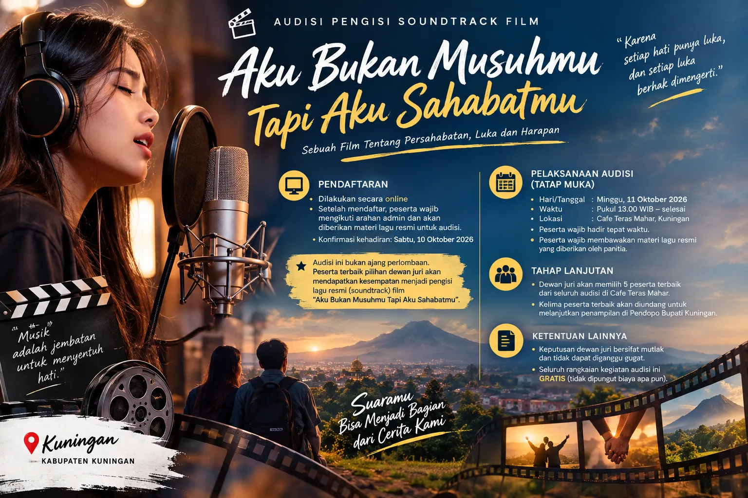 Audisi Soundtrack Film Aku Bukan Musuhmu Besok Digelar di Teras Mahar Resto