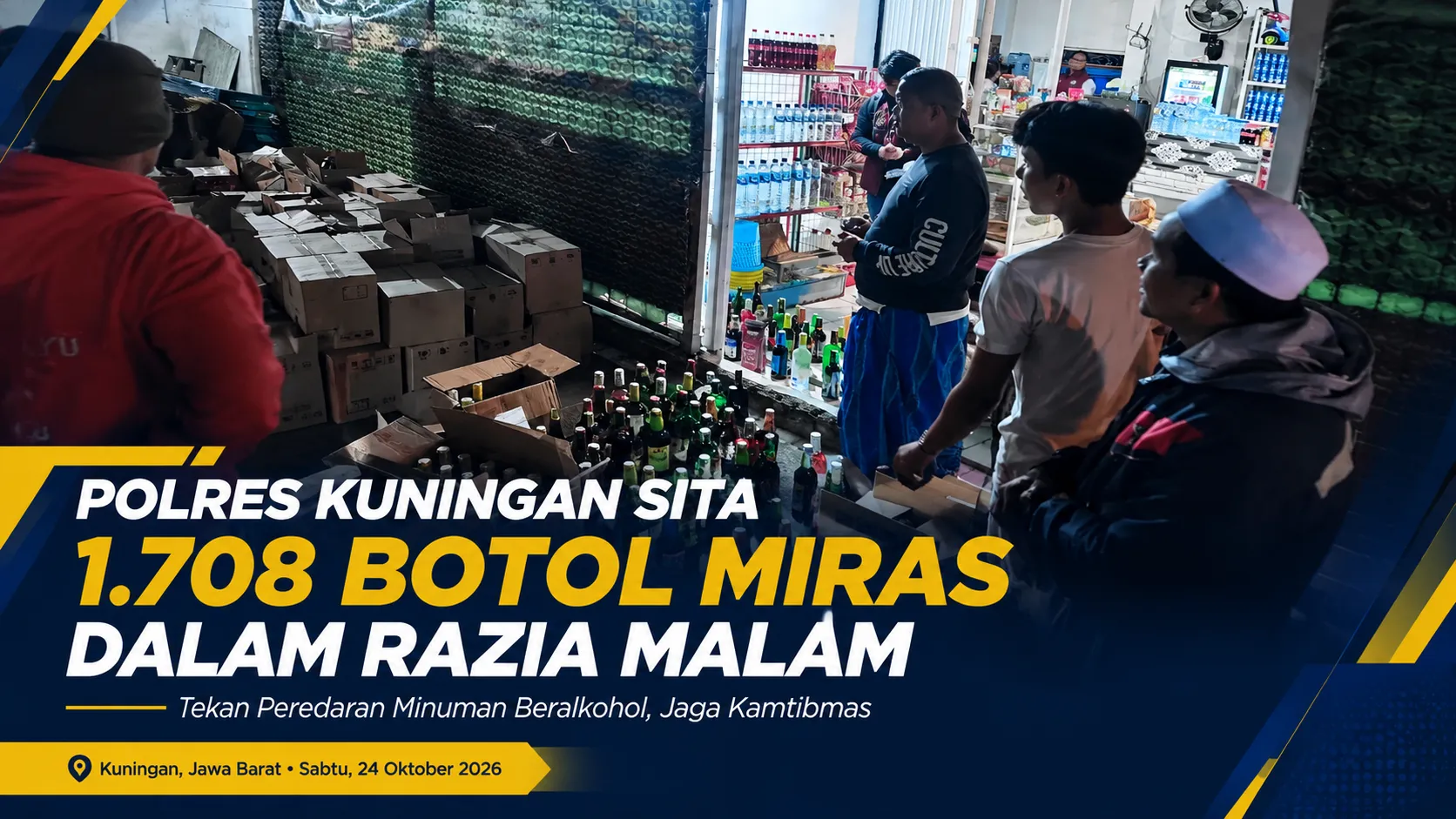 Polres Kuningan Sita 1.708 Botol Miras dalam Razia Malam